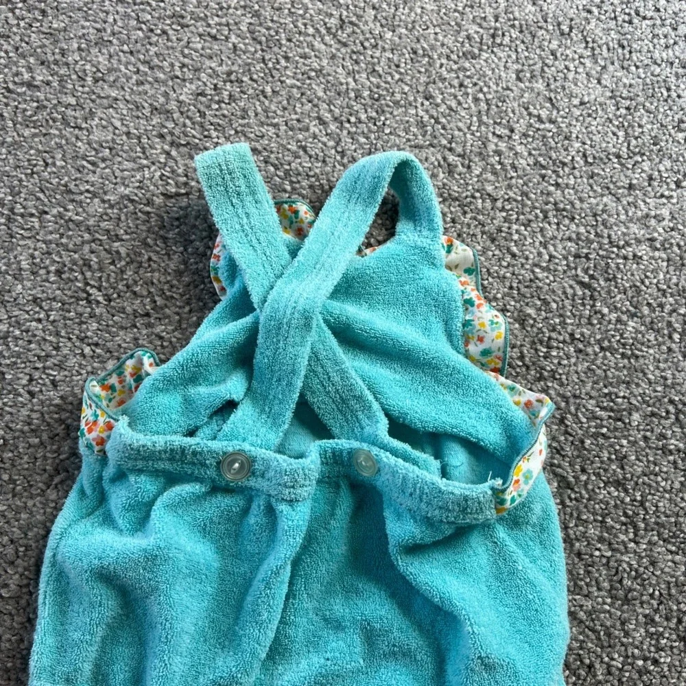 vintage romper bubble infant small 0-3m Teal Terry Cloth Duck Applique 80s‎ USA